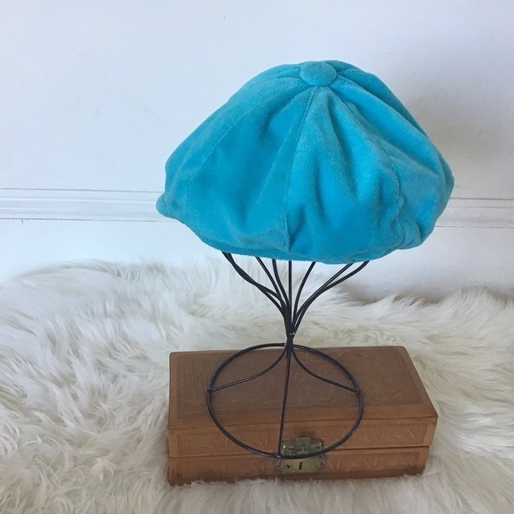 Adora turgouise polyester velvet newsboy hat. OS approximate 22” circumference - Picture 2 of 7